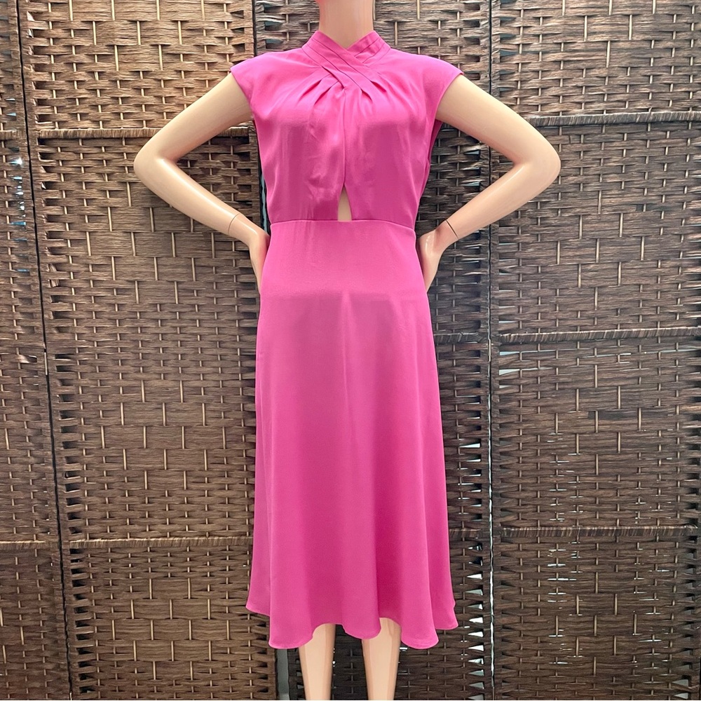 Scoop NYC Pink Sleeveless Mock Neck Midi Dress.